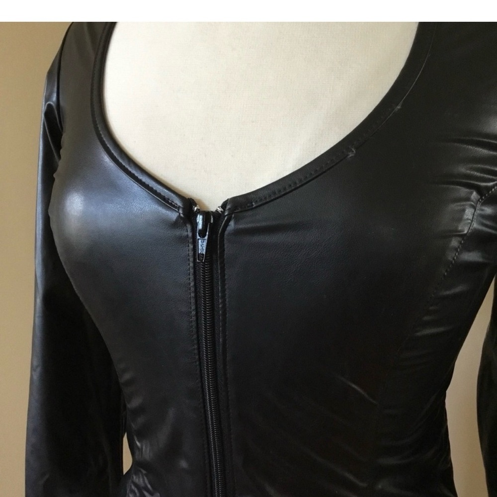 Vintage 80’s 90’s Frederick’s of Hollywood Pleather Back Lace Tie Fringe Jacket - Picture 11 of 14